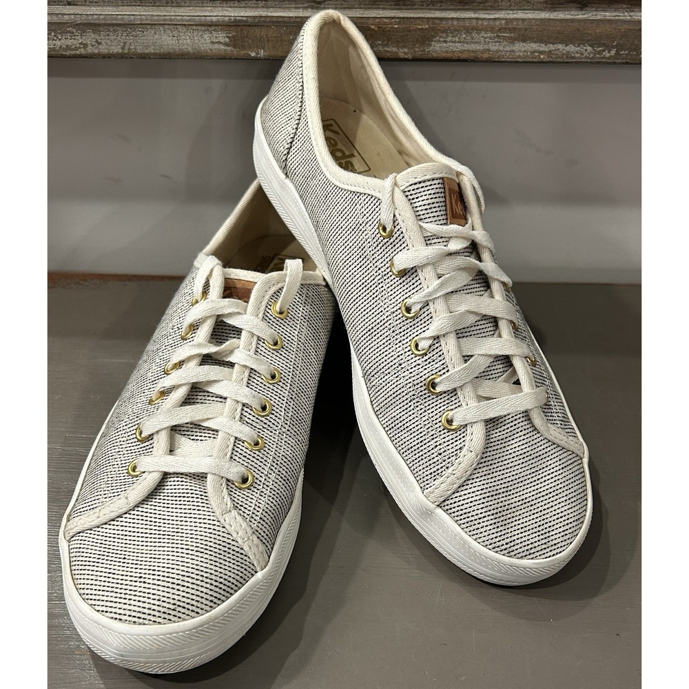 Keds Women's Size 6.5 Jump Kick‎ Beige Black Lace-Up Casual Sneakers WF59175